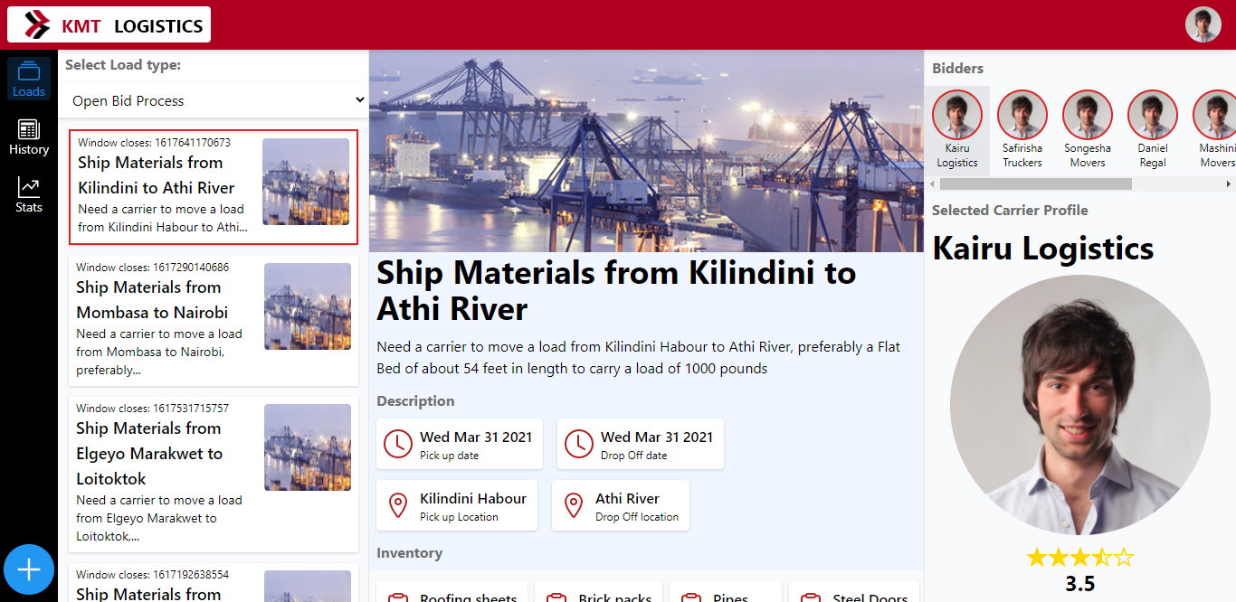 KMT Shipper platform screenshot